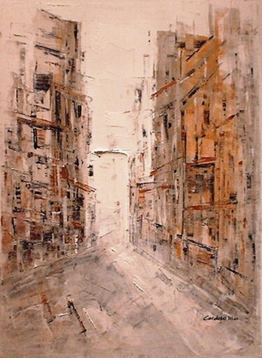 Painting titled "VIEUX QUARTIERS" by Cardoso Manu, Original Artwork, Oil Mounted on Wood Stretcher frame