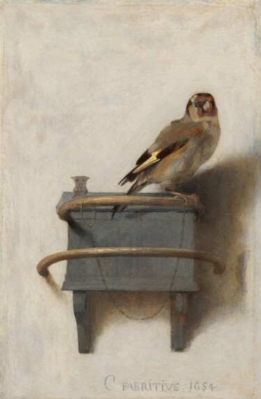 Peinture intitulée "Le Chardonneret" par Carel Fabritius, Œuvre d'art originale, Huile