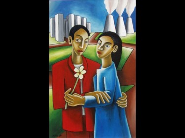 Peinture intitulée "le Couple d'Amoureux" par Stephane Carel, Œuvre d'art originale