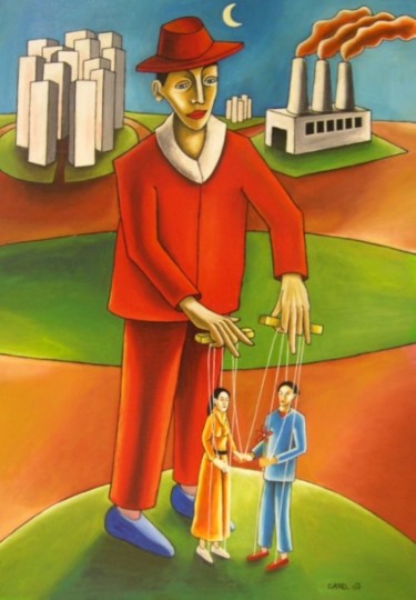 Peinture intitulée "le Marionnettiste" par Stephane Carel, Œuvre d'art originale, Huile