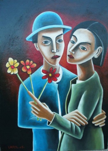 Peinture intitulée "les amoureux" par Stephane Carel, Œuvre d'art originale
