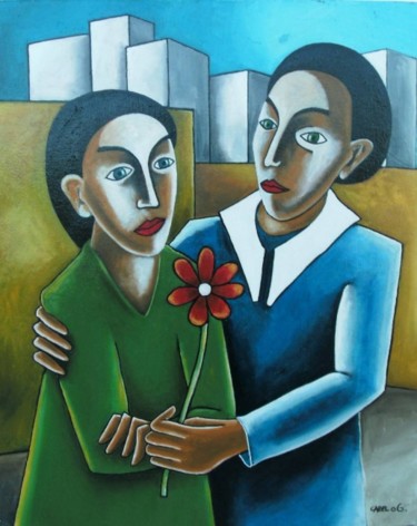 Peinture intitulée "les Amoureux" par Stephane Carel, Œuvre d'art originale, Huile