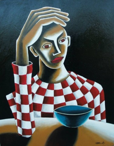 Peinture intitulée "Homme au bol" par Stephane Carel, Œuvre d'art originale, Huile