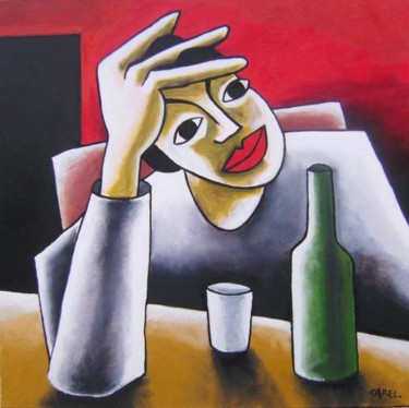 Peinture intitulée "le buveur" par Stephane Carel, Œuvre d'art originale, Huile