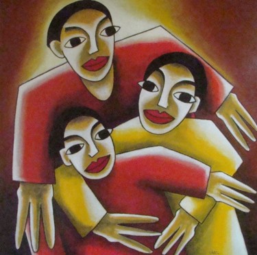 Painting titled "les Copains" by Stephane Carel, Original Artwork, Oil