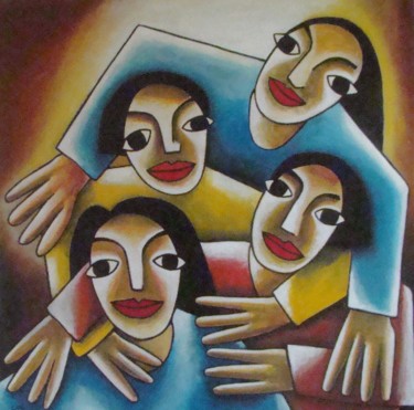 Painting titled "les Copines" by Stephane Carel, Original Artwork, Oil