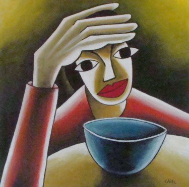 Peinture intitulée "l'Homme au bol" par Stephane Carel, Œuvre d'art originale, Huile