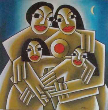 Painting titled "la Famille" by Stephane Carel, Original Artwork, Oil