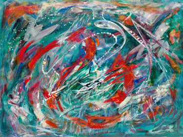 Painting titled "Dragon Storm" by Caren Keyser, Original Artwork, Acrylic