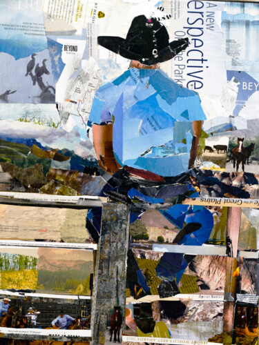 Collages intitolato "Cowboy on a Fence" da Caren Keyser, Opera d'arte originale, Collages