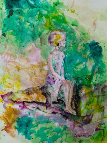 Pittura intitolato "Girl on a Bench" da Caren Keyser, Opera d'arte originale, Acrilico