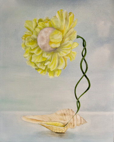 Painting titled "Pearl Flower" by Carina Martins, Original Artwork, Oil
