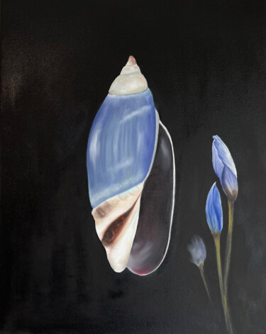 Картина под названием "Blue Tulip by the S…" - Carina Martins, Подлинное произведение искусства, Масло