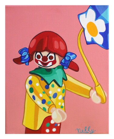 Painting titled "Le clown" by Carine Capelle (Nelly), Original Artwork, Acrylic Mounted on Wood Stretcher frame