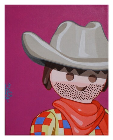 Painting titled "Le cowboy" by Carine Capelle (Nelly), Original Artwork, Acrylic Mounted on Wood Stretcher frame