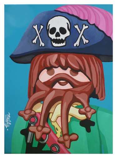 Painting titled "Le pirate" by Carine Capelle (Nelly), Original Artwork, Acrylic Mounted on Wood Stretcher frame