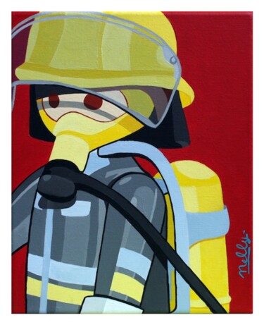 Malerei mit dem Titel "Le pompier" von Carine Capelle (Nelly), Original-Kunstwerk, Acryl Auf Keilrahmen aus Holz montiert