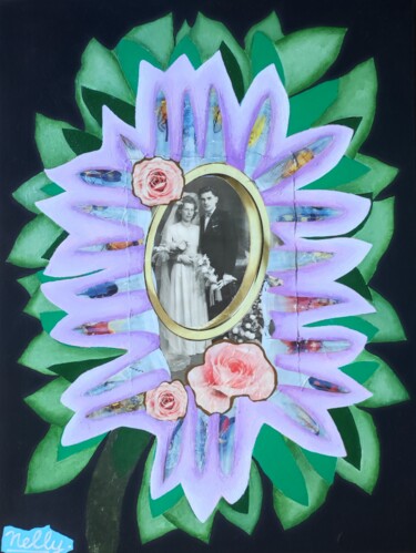 Collages titled "L'ordre du mariage" by Carine Capelle (Nelly), Original Artwork, Acrylic Mounted on Wood Stretcher frame