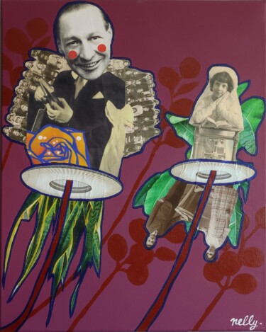 Colagens intitulada "Les fleurs amoureus…" por Carine Capelle (Nelly), Obras de arte originais, Colagens Montado em Armação…