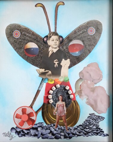 Colagens intitulada "Sauve-toi!" por Carine Capelle (Nelly), Obras de arte originais, Acrílico Montado em Cartão