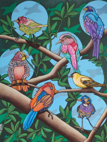 제목이 "Les multicolores"인 미술작품 Carine Capelle (Nelly)로, 원작, 아크릴 나무 들것 프레임에 장착됨