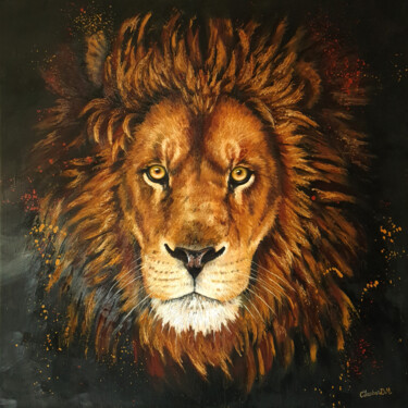 Peinture intitulée "LION SOLEIL" par Carine Lauber, Œuvre d'art originale, Huile