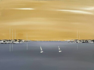Painting titled "Horizon doré" by Carine Laval, Original Artwork, Acrylic Mounted on Wood Stretcher frame