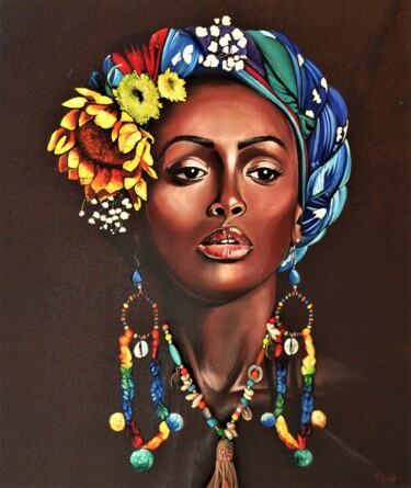 Peinture intitulée "Femme de couleurs" par Carine Ricard, Œuvre d'art originale, Acrylique Monté sur Panneau de bois