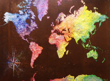 Pintura intitulada "Le monde en couleurs" por Carine Ricard, Obras de arte originais, Acrílico