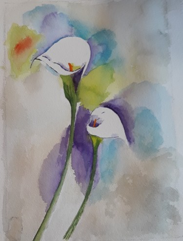 Painting titled "arum.jpg" by Carine Perez, Original Artwork, Watercolor