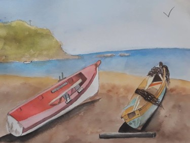 Painting titled "vacances-a-la-marti…" by Carine Perez, Original Artwork, Watercolor