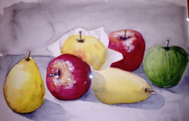 Painting titled "Fruits" by Carine Perez, Original Artwork, Watercolor
