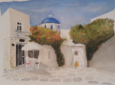 Painting titled "Voyage en Grèce.jpg" by Carine Perez, Original Artwork, Watercolor Mounted on Cardboard