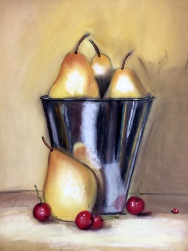Painting titled "Seau à fruits" by Carine Perez, Original Artwork, Pastel