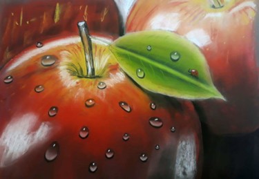 Painting titled "WaterApple.jpeg" by Carine Perez, Original Artwork, Pastel Mounted on Cardboard