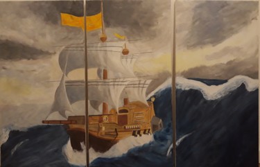 Painting titled "Mer agîtée" by Carine Perez, Original Artwork, Acrylic