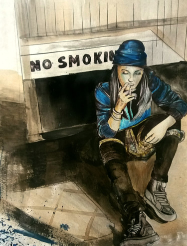 Malarstwo zatytułowany „No smocking ... ent…” autorstwa Carine Augustiniak, Oryginalna praca, Akwarela