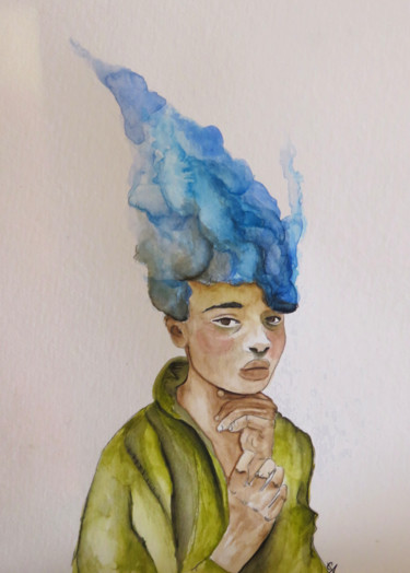 Peinture intitulée "Les idées bleues" par Carine Augustiniak, Œuvre d'art originale, Aquarelle