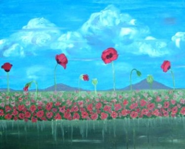 Painting titled "Poppy field" by Carine B, Original Artwork