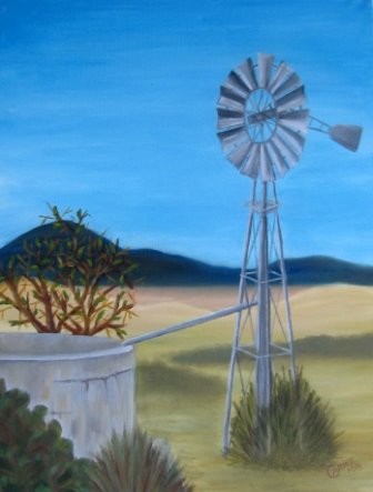 Painting titled "The Wind pump" by Carine B, Original Artwork