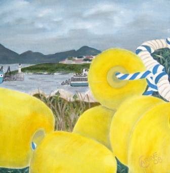 Painting titled "Trawl-net buoys" by Carine B, Original Artwork