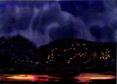 Painting titled "Freeway at Night" by Carl Aldana, Original Artwork