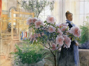 Pintura intitulada "Azalea" por Carl Larsson, Obras de arte originais, Aquarela