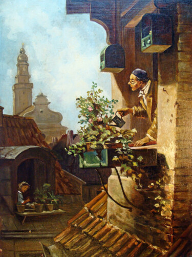 Malerei mit dem Titel "The Garret or The A…" von Carl Spitzweg, Original-Kunstwerk, Öl