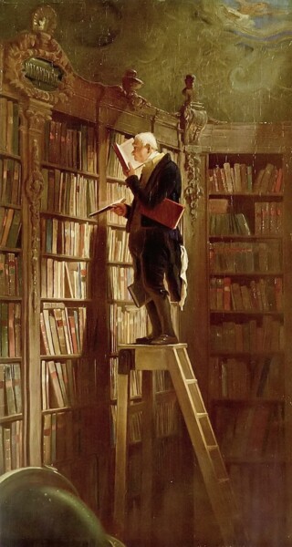 Painting titled "The Bookworm" by Carl Spitzweg, Original Artwork, Oil