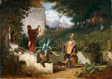 Malerei mit dem Titel "Les amis d'enfance" von Carl Spitzweg, Original-Kunstwerk, Öl