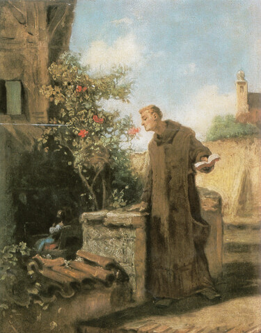 Painting titled "Moine, sentant la r…" by Carl Spitzweg, Original Artwork, Oil