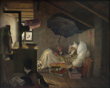 Malerei mit dem Titel "Le Pauvre Poète" von Carl Spitzweg, Original-Kunstwerk, Öl