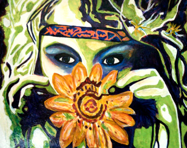 Картина под названием "FLOWERS CHILD" - Carla Bertoli, Подлинное произведение искусства, Акрил