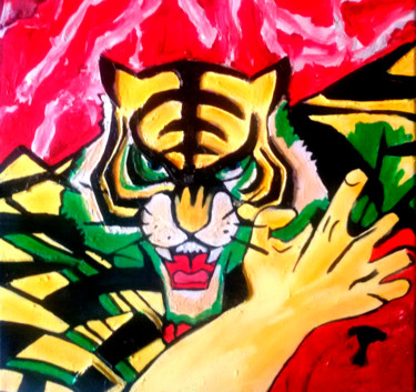 Painting titled "UOMO TIGRE Dedicate…" by Carla Bertoli, Original Artwork, Acrylic